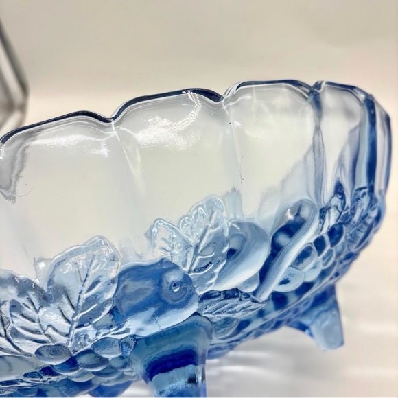 Indiana Glass “Garland” Footed Oval Bowl Riviera Blue - Picture 7 of 7
